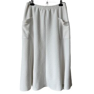 Vintage White Midi Skirt Embossed Elasticized Waist Pockets Jogger Women's Sz 8